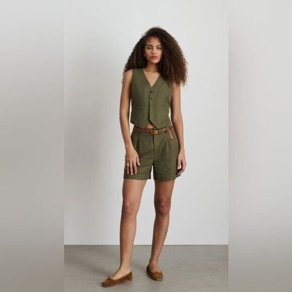 Alex Mill women’s pleated utility field shorts in Olive Green, Size 12 - Picture 2 of 7